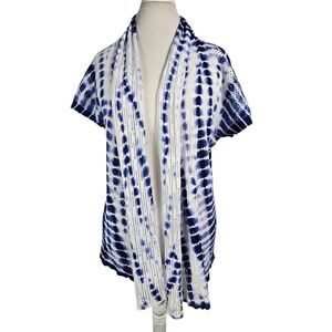 Ruby Rd. Navy & White Tie-Dye Open Front Cardigan Size L